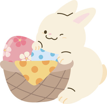 Cute rabbit with basket easter egg illustration vector