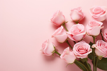 Pink Roses Bouquet on Pink Background