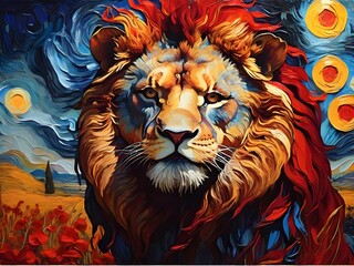 Lion animal abstract wallpaper. Soft background, lion painting 