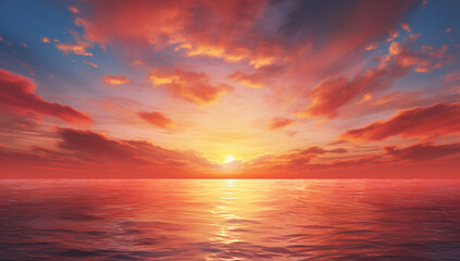 Naklejka na ściany i meble bright sunlight, glare at sunset over the lake