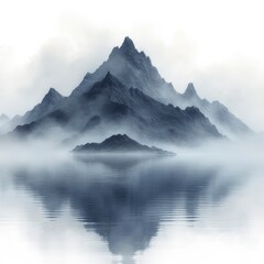 Sea Mist On High Mountain Bo On White Background, Illustrations Images