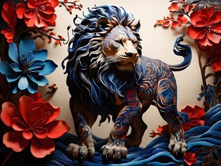 Lion animal abstract wallpaper. Soft background, lion painting 