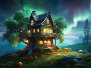 treehouse on tree illustration art background