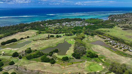 Aerial View of Golf Course Near the Ocean