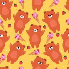 cute seamless pattern cartoon bear with cute dessert. animal wallpaper for kids, textile, fabric print, gift wrap paper