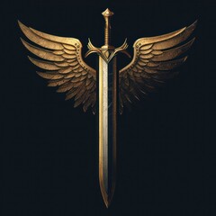Golden Sword with Wings on a Dark Background