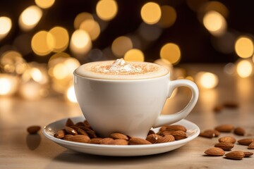 Almond Amore: Almond milk latte in a vintage cup, with a sprinkle of crushed almonds.