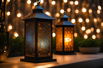 Modern  colorful lanterns designs  for Islamic holidays and occasions, celebrating the holy month of Ramadan