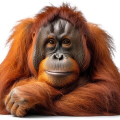 Orangutan Portrait Zoo On White Background, Illustrations Images