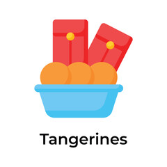 Tangerine in basket with gift envelope depicting concept icon of chinese new year gift