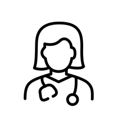 Doctor line icon. Woman with stethoscope. Occupation concept. physician outline vector logo illustration, linear pictogram.