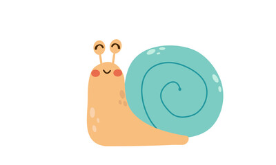 Cheerful little snail isolated on white background, vector illustration , cute character cartoon flat style for various design uses,book , sticker , pattern fabric or paper prints.