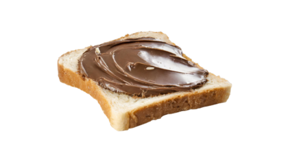 Chocolate spread on slice of bread isolated on transparent background.