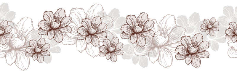 Abstract vector background with floral art frame. Wallpaper with the image of flowers of botanical lines. Luxury cover design.