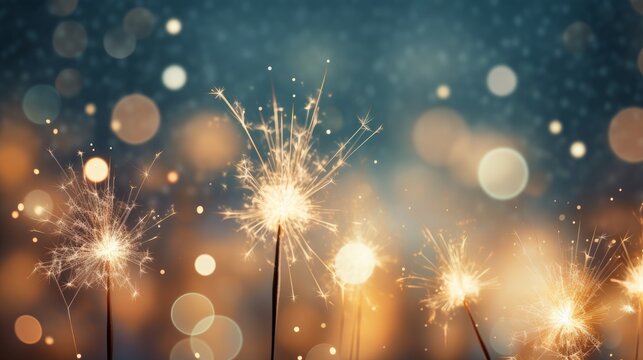 Close-up of New Years Eve fireworks sparkles isolated on a gradient background