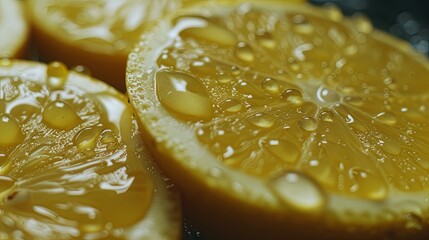 Close up of water drops on lemon