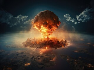 Nuclear explosion of atomic bomb. Catastrophic nuclear war. Bombing of a city, planet earth. Atomic...