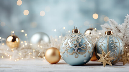 Glacial Glamour: Silver and Gold Christmas Decorative Toys Amidst Winter Sparkle