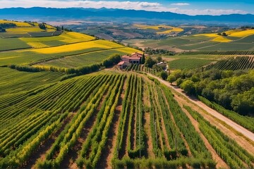 Aerial View of Colorful Vineyards  Drone photography capturing colorful vineyards from above, lush...