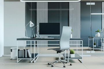 Modern spacious room interior with various objects. 3D Rendering.