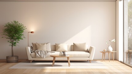 Modern villa living room design interior, beige furniture, bright walls, hardwood flooring, sofa, armchair with lamp. Concept of relax. 3d rendering,  generative ai