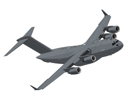 C-17 Military Cargo Aircraft Banking High Detail Vector Drawing 