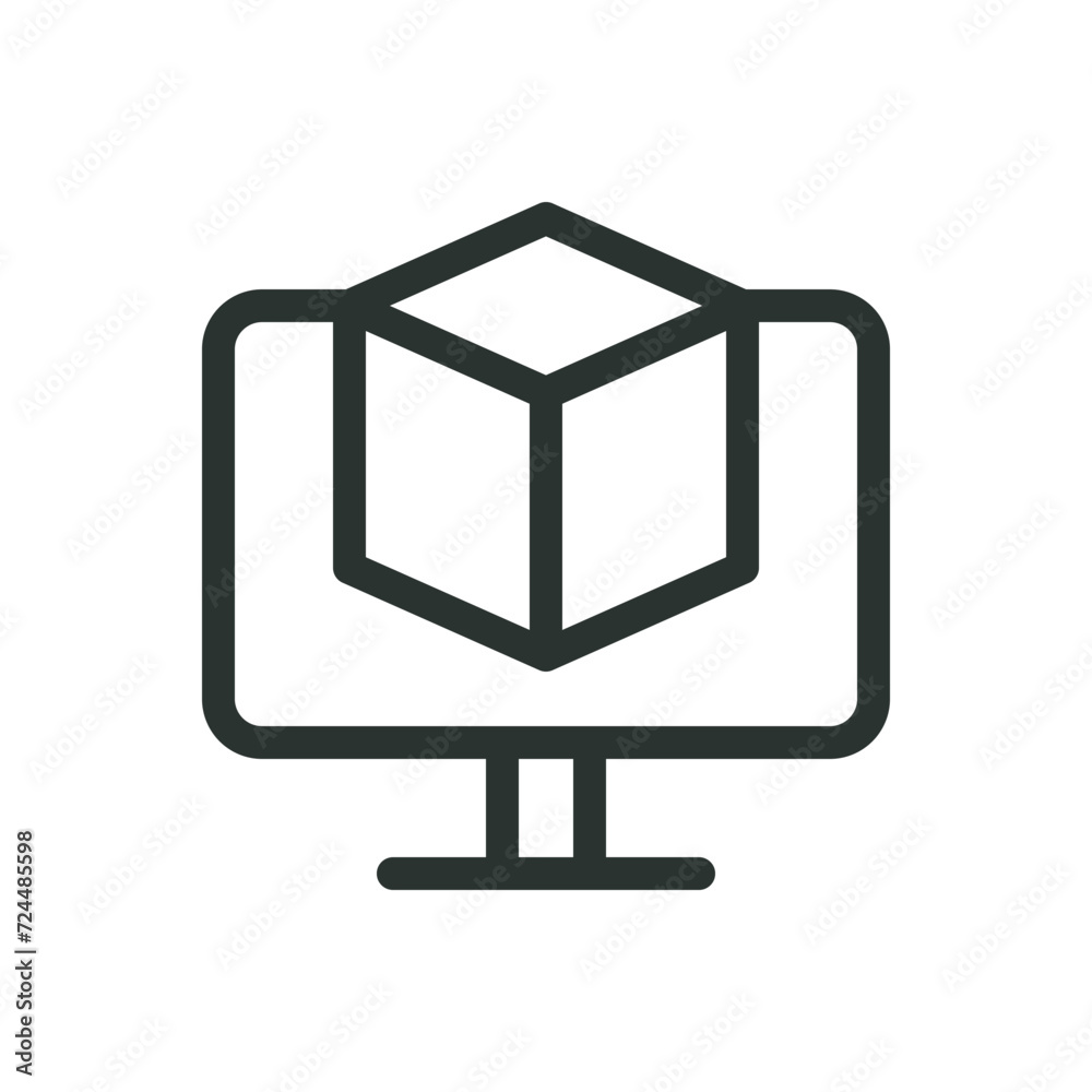 Poster 3d modeling software isolated icon, 3d printing display vector symbol with editable stroke