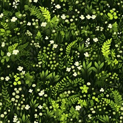 Obraz premium Green Background With White Flowers and Leaves