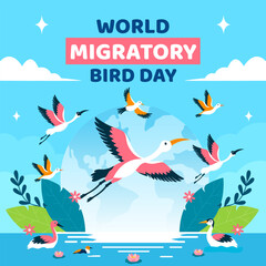 Migratory Bird Day Social Media Illustration Flat Cartoon Hand Drawn Templates Background