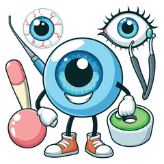 Funny eyeball cartoon character vector illustration on white background