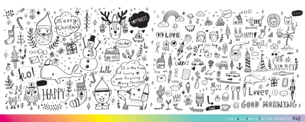 Deurstickers Vector illustration of Doodle cute for kid, Hand drawn set of cute doodles for decoration,Funny Doodle Hand Drawn, Summer, Doodle set of objects from a child's life,Cute animal © Aekkaphum