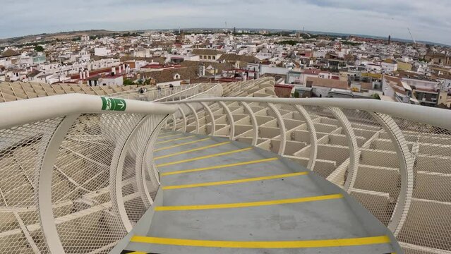 Walking on Las Setas (The Mushrooms) wooden structure, Seville, Andalusia, Spain
