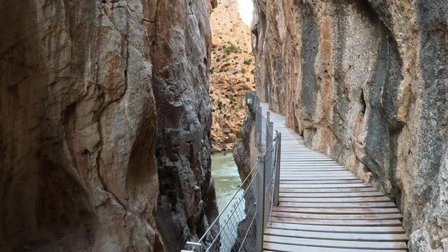 Walk through Caminito del Rey trail (The King's Little Path), Andalusia, Spain