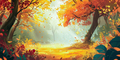 anime cartoon style woodland forest background banner, beautiful woods, generated ai
 - obrazy, fototapety, plakaty
