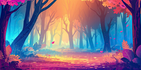 anime cartoon style woodland forest background banner, beautiful woods, generated ai
 - obrazy, fototapety, plakaty