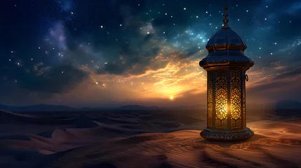 Fotobehang minimalist ramadan greeting card template with arabic lamp on desert © Your isolated stock