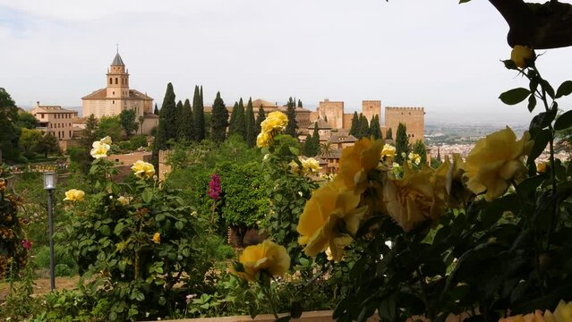 Alhambra seen from Generalife Gardens (Jardines del Generalife), Granada, Spain