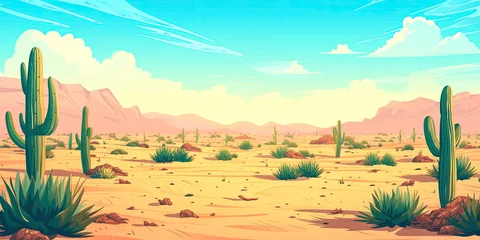 Foto op Plexiglas video game style, anime cartoon desert sand background banner, generated ai © dan
