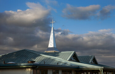 Church wit cross at Richmond road. Auckland New Zealand. Polonysian church. Tonga. - obrazy, fototapety, plakaty