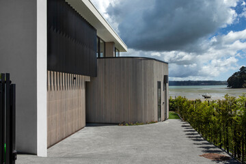 Modern villa at Cox Bay Auckland New Zealand. Modern architecture.