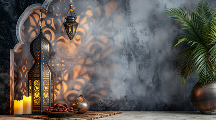 arabic lamp with dates fruit a iftar invitation card