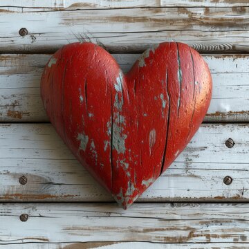 Heart On White Wood Background Valentines On White Background, Illustrations Images