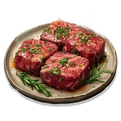 Fototapeta premium Hot Meat Portion Dish Food Fillet On White Background, Illustrations Images