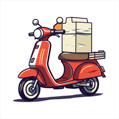 Obraz premium flat labor illustration line art delivery by motorcycle