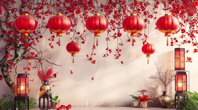 chinese new year background  Seamless looping 4k time-lapse virtual video animation background. Generated AI