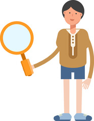 Boy Student Character Holding Magnifier
