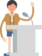 Boy Student Character Speaking on Podium
