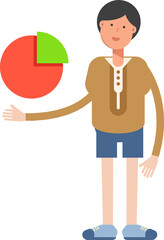 Boy Student Character Holding Pie Chart
