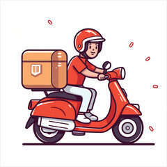 flat labor illustration line art delivery by motorcycle