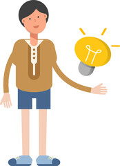 Boy Student Character and Light Bulb
